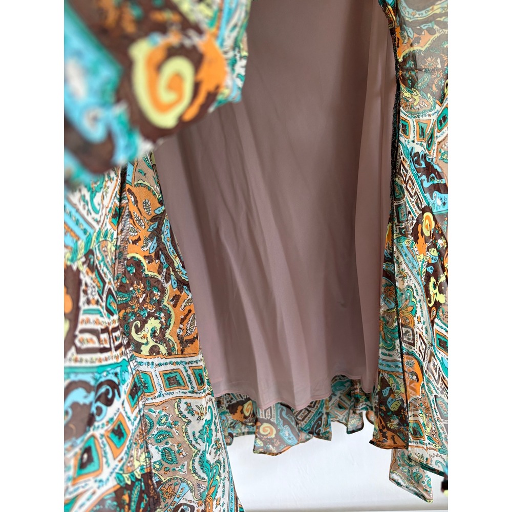 Vintage Y2K Newsworthy Midi Skirt Medium Brown Paisley Boho Flowy Whimsigoth - Picture 9 of 11
